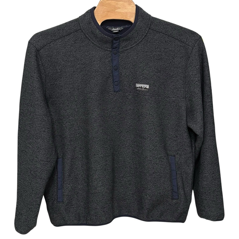 Eddie Bauer Heather Navy Sweater Fleece Snap Neck Pullover Men's Sz XXL Gorpcore